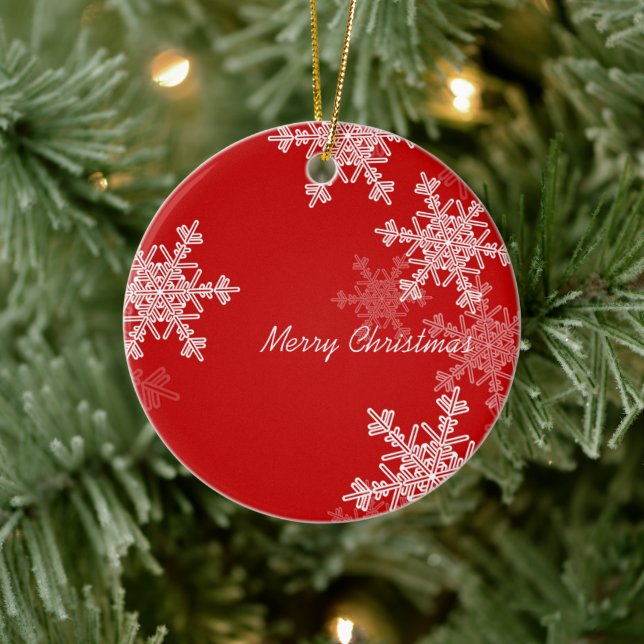 Frohe Weihnachten Minimalistische Rote Schneeflock Keramik Ornament (Baum)