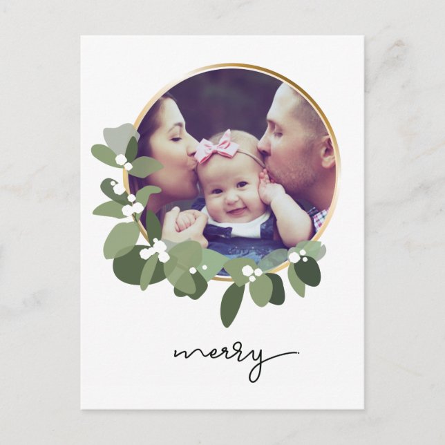 Frohe Weihnachten Minimalistischen Kranz-Foto Postkarte (Vorderseite)