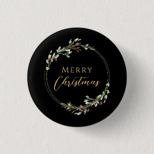 Frohe Weihnachten Minimalistischer Kranz Schwarz Button