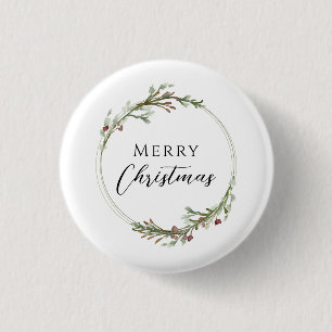 Frohe Weihnachten Minimalistischer Kranz Weiß Button