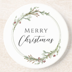 Frohe Weihnachten Minimalistischer Kranz Weiß Getränkeuntersetzer