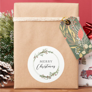 Frohe Weihnachten Minimalistischer Kranz Weiß Runder Aufkleber