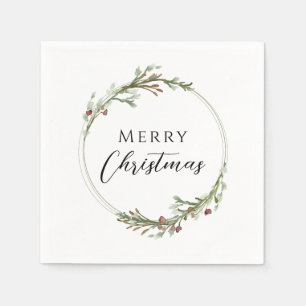 Frohe Weihnachten Minimalistischer Kranz Weiß Serviette