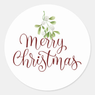 Frohe Weihnachten Mistelzweig Elegant Schrift Runder Aufkleber