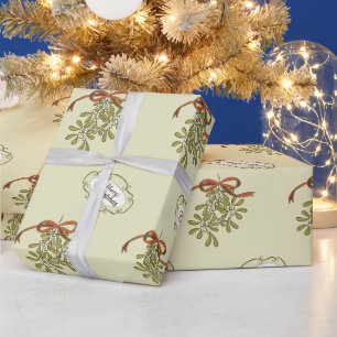 Frohe Weihnachten Mistelzweig Kalligrafie Grün Geschenkpapier