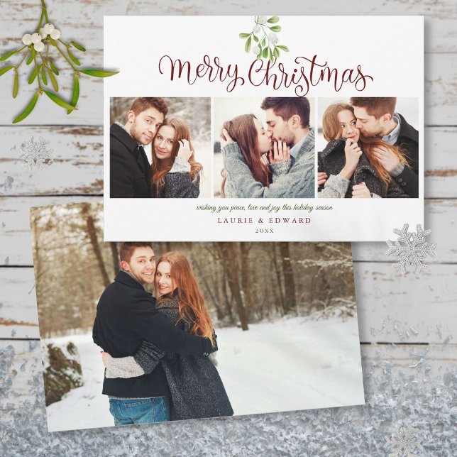 Frohe Weihnachten Mistletoe Moderne Paare 4 Foto (Merry Christmas Mistletoe Modern Couples 4 Photo Holiday Card)