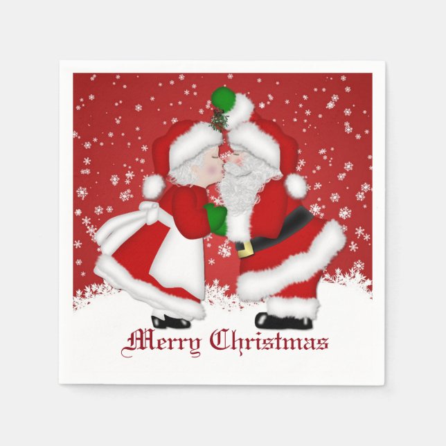 Frohe Weihnachten Mistletoe Santa Napkins Serviette (Vorderseite)