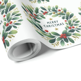 Frohe Weihnachten Mistletoe Wreath Geschenkpapier