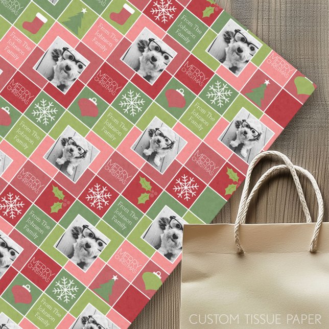 Frohe Weihnachten mit 2 Fotos und individueller Gr Seidenpapier (Custom Tissue Paper)