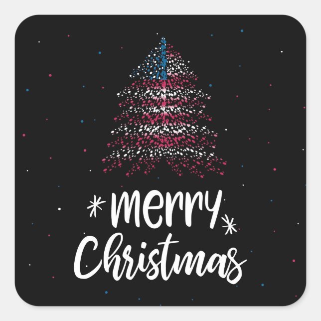 Frohe Weihnachten mit amerikanischer Flagge Quadratischer Aufkleber (Vorderseite)