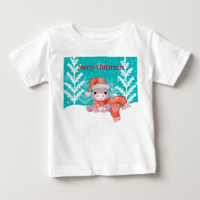Frohe Weihnachten mit Baby Hippo T-shirt (Vorderseite)