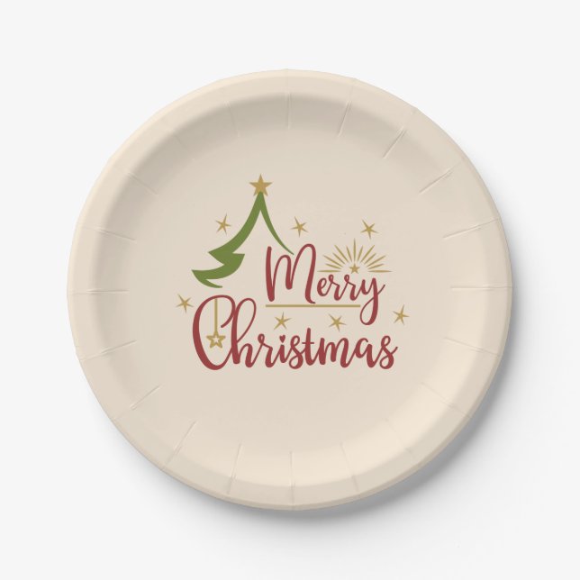 Frohe Weihnachten mit Baum Pappteller (Vorderseite)