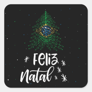 Frohe Weihnachten mit brasilianischer Flagge Quadratischer Aufkleber
