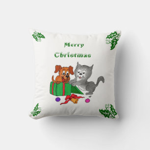 Frohe Weihnachten mit Cat Puppy and Dragons Kissen