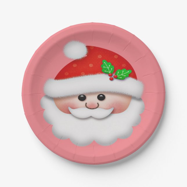 Frohe Weihnachten mit dem Gesicht des Weihnachtsma Pappteller (Vorderseite)