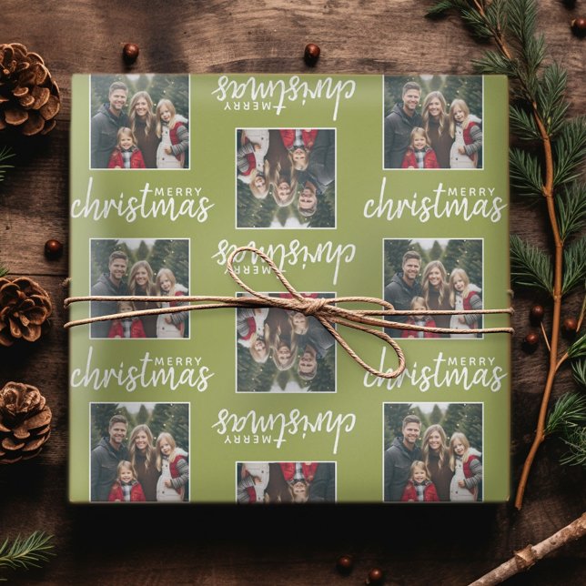 Frohe Weihnachten mit einem Platz Foto - Limetteng Geschenkpapier (Personalized Christmas Wrapping Paper - Add a photo to this festive design!)