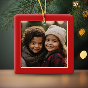Frohe Weihnachten mit einem quadratischen Foto - r Keramikornament