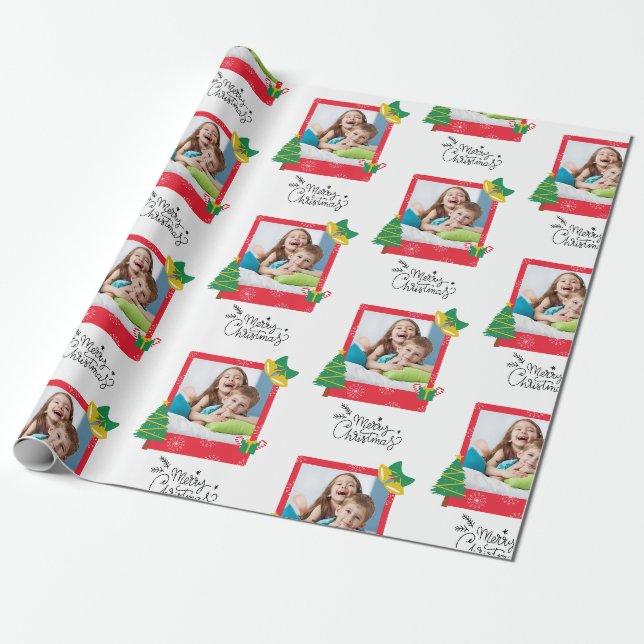 Frohe Weihnachten mit einem Rahmen-Foto Geschenkpapier (Ungerollt)