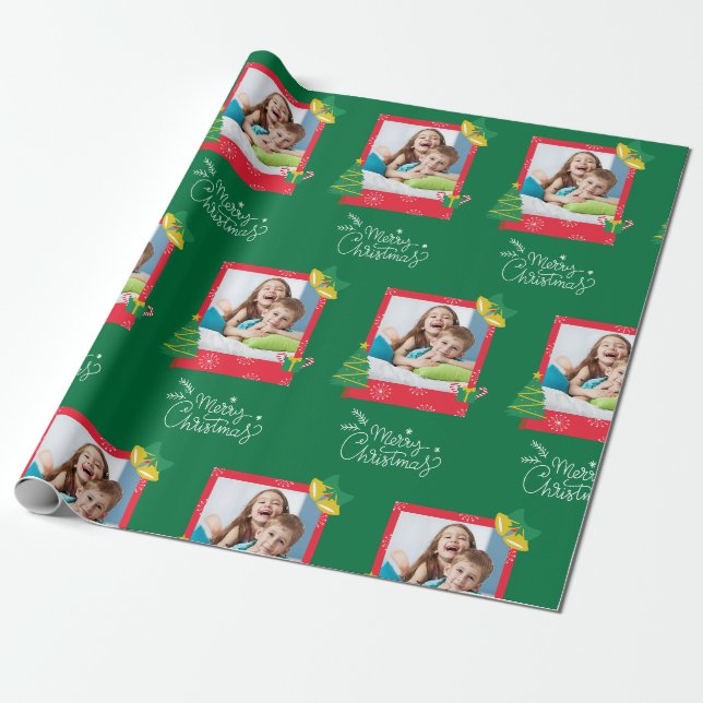 Frohe Weihnachten mit einem Rahmen Foto grün Geschenkpapier (Ungerollt)