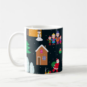 Frohe Weihnachten mit einer fröhlichen Familie und Kaffeetasse