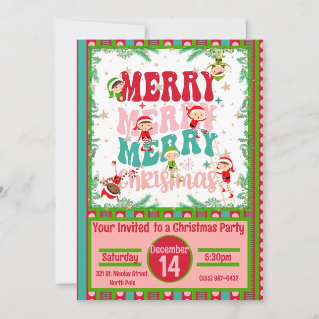 Frohe Weihnachten mit Elf Children Einladung (Vorderseite)