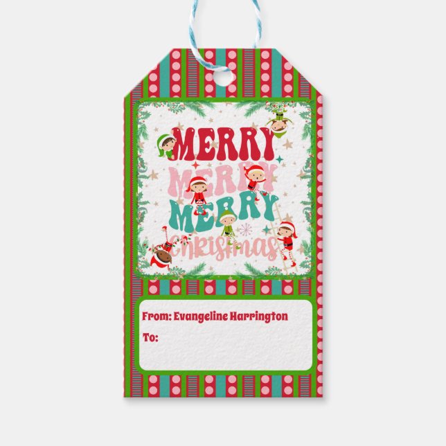 Frohe Weihnachten mit Elf Children Geschenkanhänger (Vorderseite)