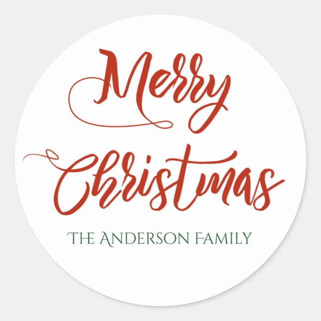 Frohe Weihnachten mit Familienname Runder Aufkleber (Vorderseite)