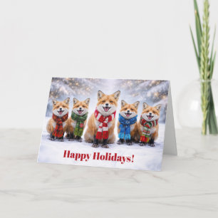 Frohe Weihnachten mit glücklichen Füchsen im Schne