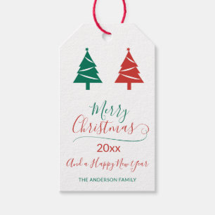 Frohe Weihnachten mit grünen Weihnachtsbaumen Clas Geschenkanhänger