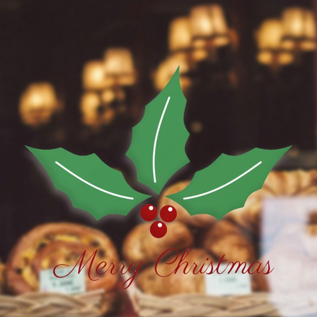 Frohe Weihnachten mit Holly Fensteraufkleber (Merry Christmas with Holly Window Cling)