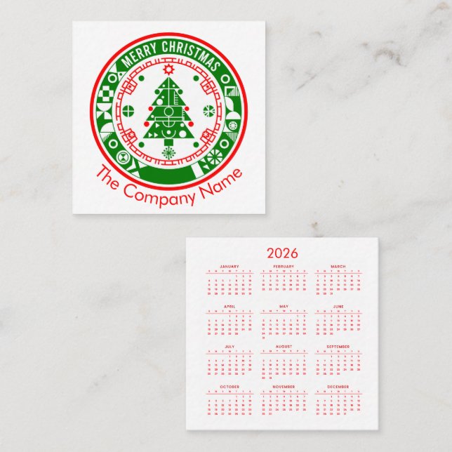 Frohe Weihnachten mit Kalender Quadratische Visitenkarte (Vorne/Hinten)