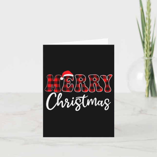 Frohe Weihnachten mit Karierter Schwarz-Rot-Famili Karte (Vorderseite)