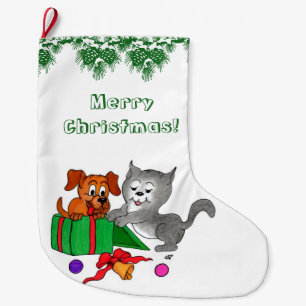 Frohe Weihnachten mit Katze und Hund Großer Weihnachtsstrumpf