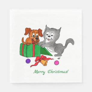 Frohe Weihnachten mit Katze und Hund Serviette