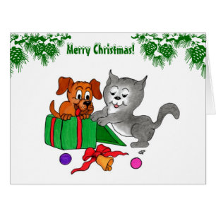 Frohe Weihnachten mit Katze und Welpe