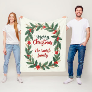 Frohe Weihnachten mit Kranz und Namen Fleecedecke