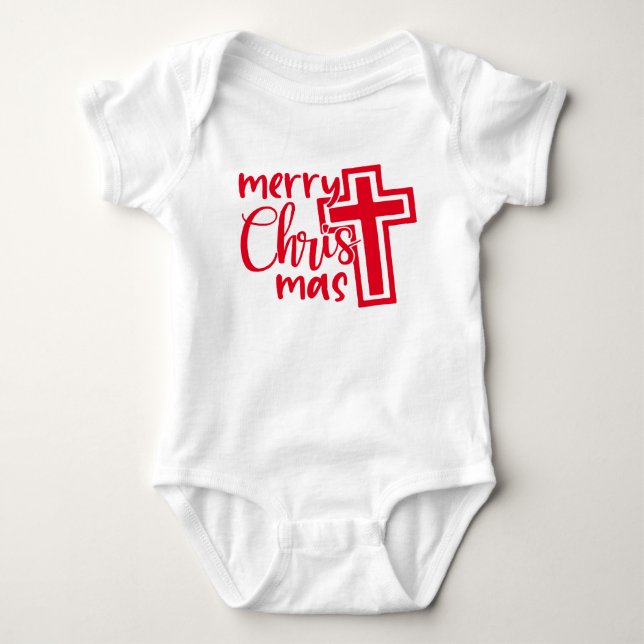 Frohe Weihnachten mit Kreuz Baby Strampler (Vorderseite)