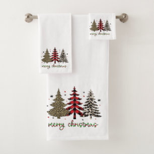 Frohe Weihnachten mit Leoparden und kariert gedruc Badhandtuch Set