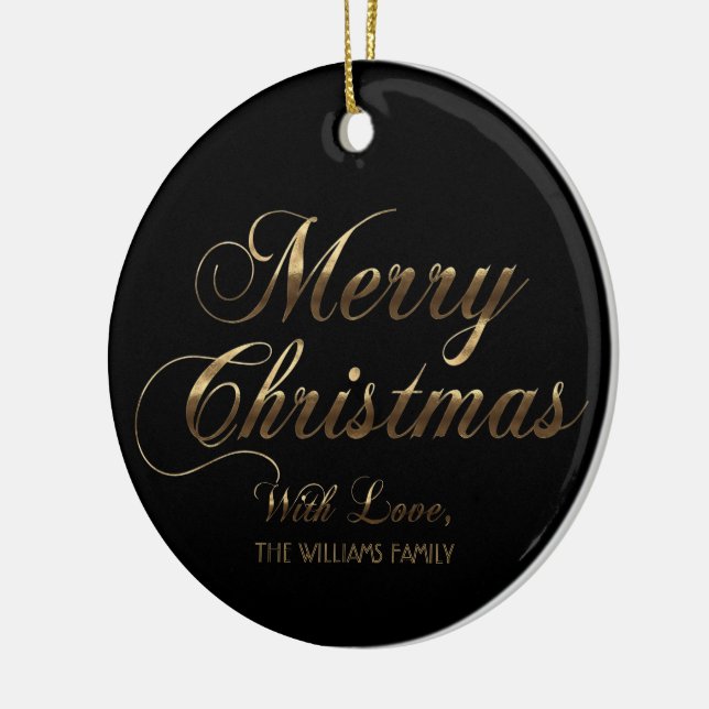 Frohe Weihnachten mit Liebe Name Schwarz und Gold  Keramik Ornament (Links)