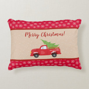 Frohe Weihnachten mit LKW und Baum, Familienname Dekokissen