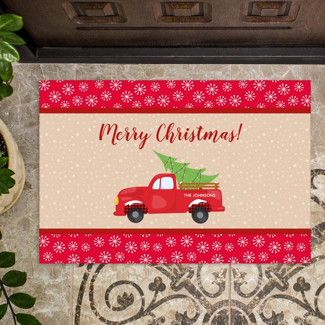 Frohe Weihnachten mit LKW und Baum, Familienname Fußmatte (Von Creator hochgeladen)