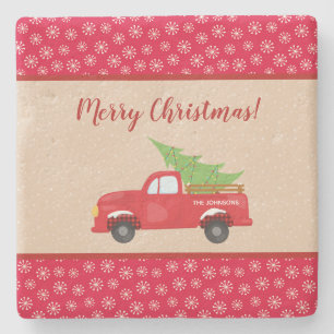 Frohe Weihnachten mit LKW und Baum, Familienname Steinuntersetzer
