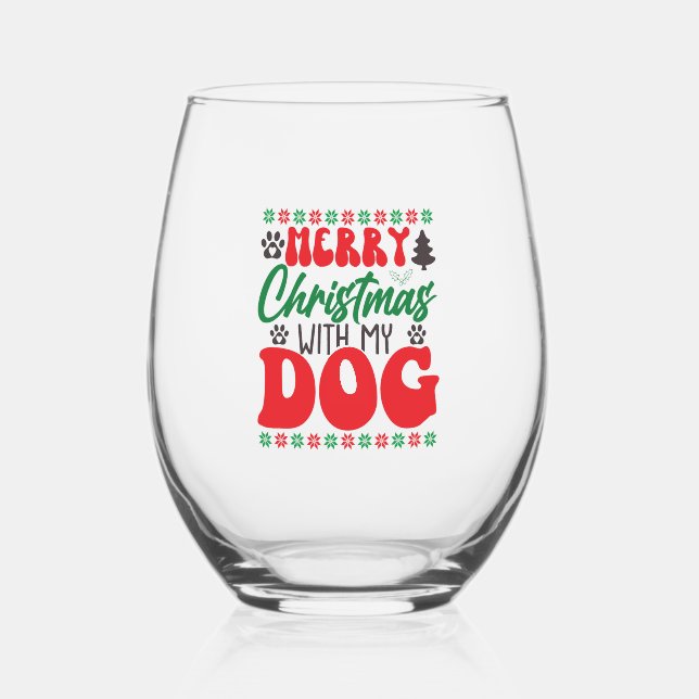 Frohe Weihnachten mit meinem Hund-01 Weinglas Ohne Stiel (Vorderseite)