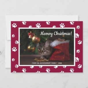 Frohe Weihnachten mit Mieze! Süße weiße Pfotenabdr