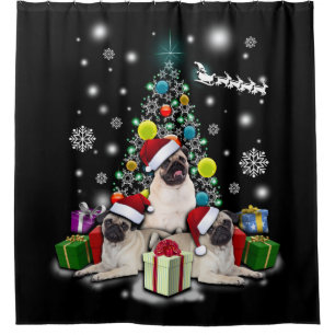 Frohe Weihnachten mit Mops-Hundetier Duschvorhang