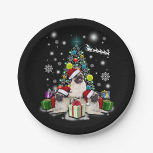 Frohe Weihnachten mit Mops-Hundetier Pappteller