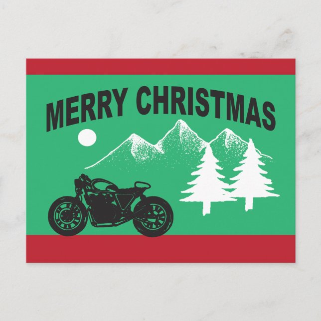 Frohe Weihnachten mit Motorrad und Bergen Postkarte (Vorderseite)