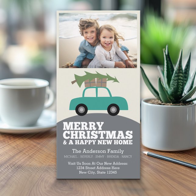 Frohe Weihnachten mit neuen Zuhause Address Moving (Classic Christmas Photo Card)