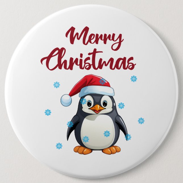 "Frohe Weihnachten" mit Niedlichem Pinguin Button (Vorderseite)