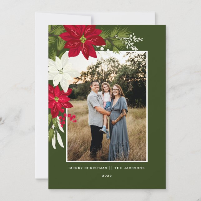 Frohe Weihnachten mit Poinsettias Green (Vorderseite)